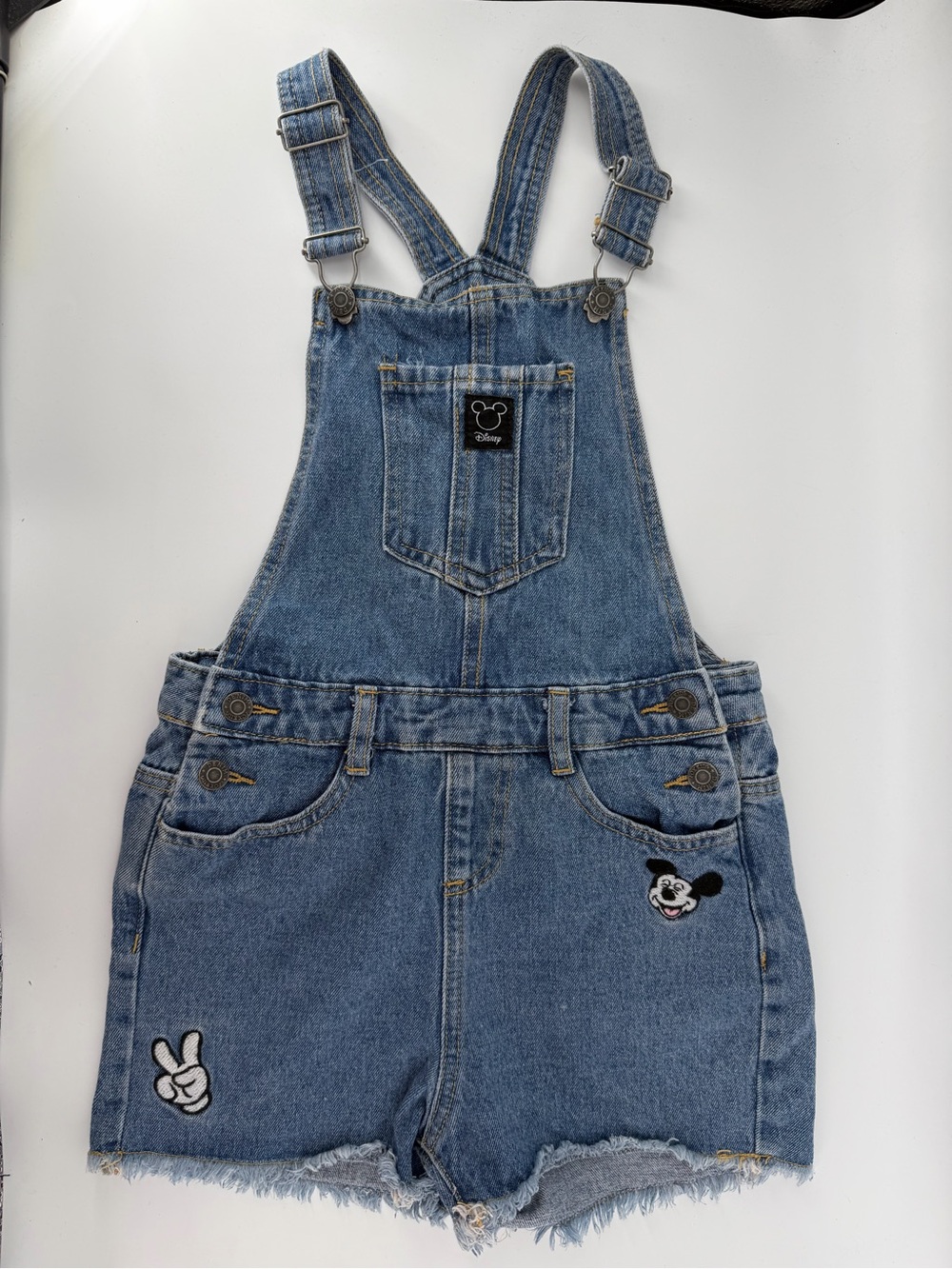 Disney Girls Size 12 Mickey Mouse Denim Shortalls Overalls Distressed Y2K